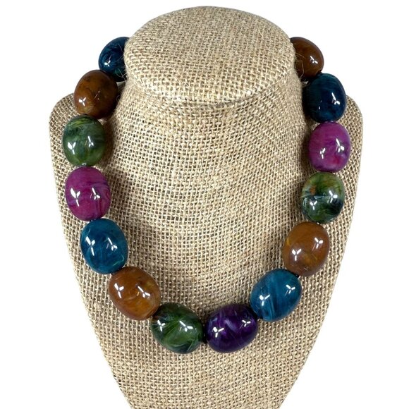 Multicolor Chunky Oval Bead Necklace Extender Chain Lobster Clasp Choker Adjusts - Picture 1 of 16